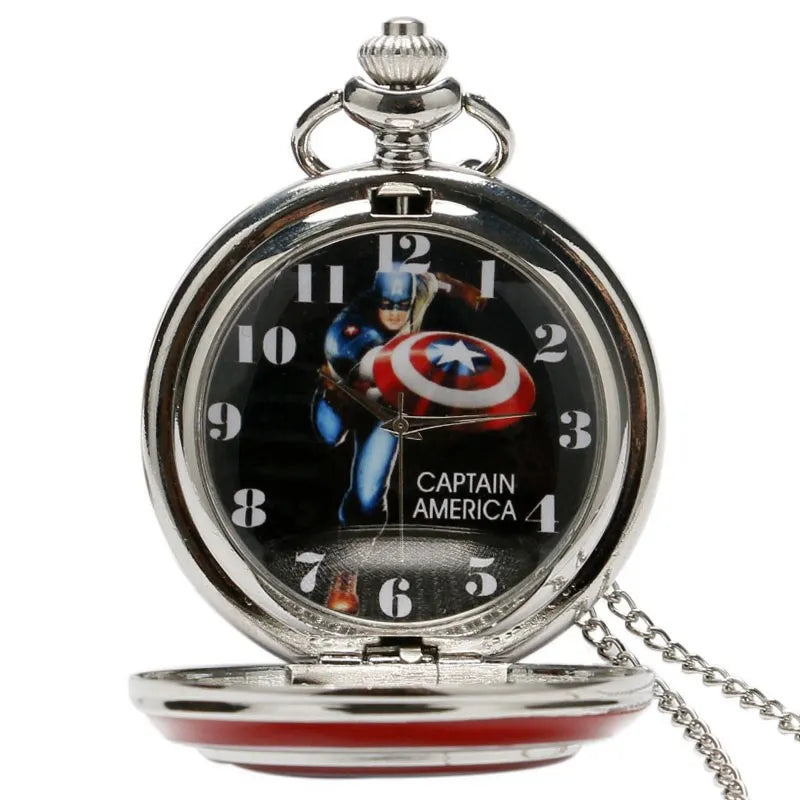 Marvel Captain America Stars Shield Design Quartz Pocket Watch Relogio Heavenly Watches