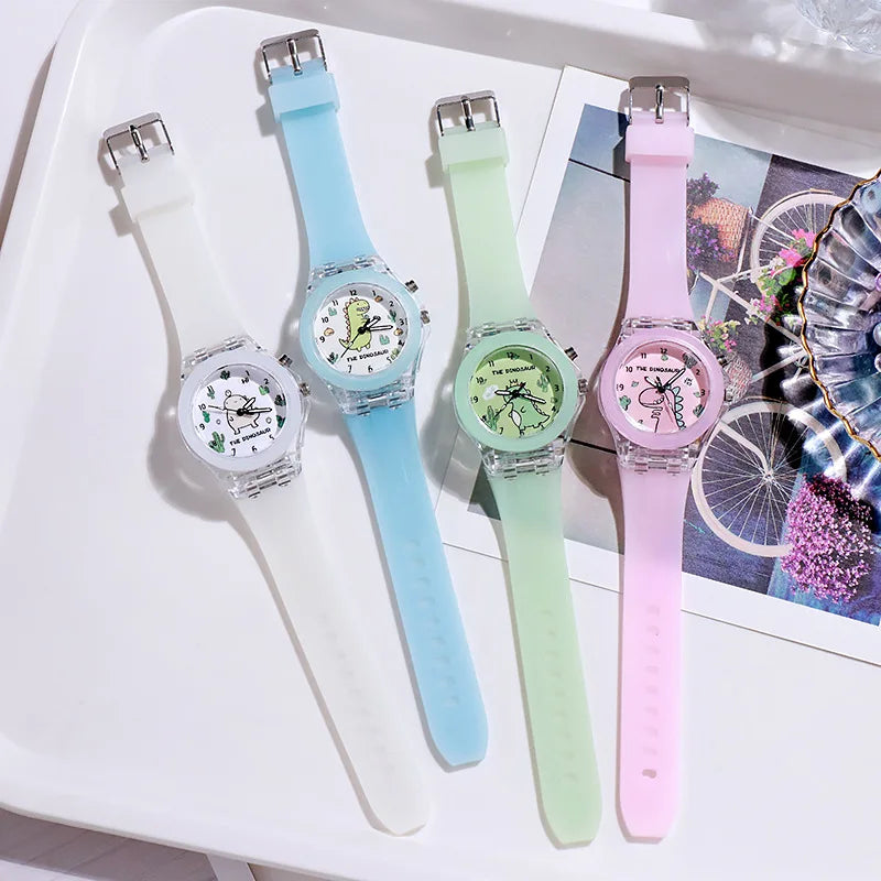 Cartoon Dinosaur Children Watches with Light Luminous Silicone Strap Girls Watch Boys Kids Student Gift Clock reloj infantil