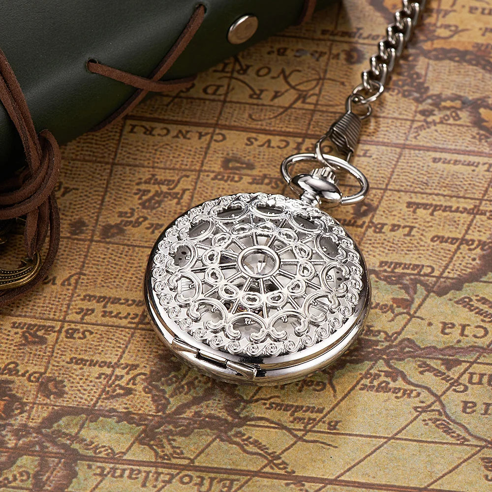 Luxury OYW Hand Winding Mechanical Silver Men Pocket Watch Skeleton Dial Steel necklace Chain Pendant Vintage Dress Fob Watches