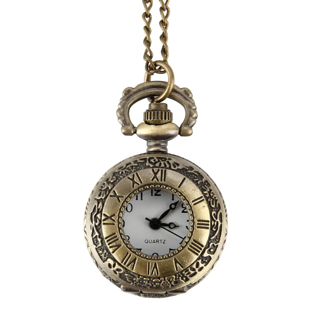 Elegant Fashion Vintage Pocket Watch Alloy Roman Number Dual Time Display Clock Necklace Chain Watches boy girl Birthday Gifts