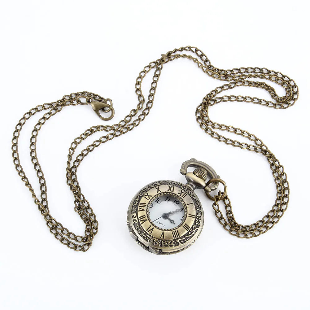 Elegant Fashion Vintage Pocket Watch Alloy Roman Number Dual Time Display Clock Necklace Chain Watches boy girl Birthday Gifts