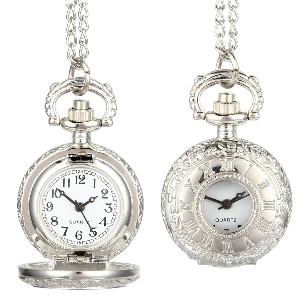 Elegant Fashion Vintage Pocket Watch Alloy Roman Number Dual Time Display Clock Necklace Chain Watches boy girl Birthday Gifts