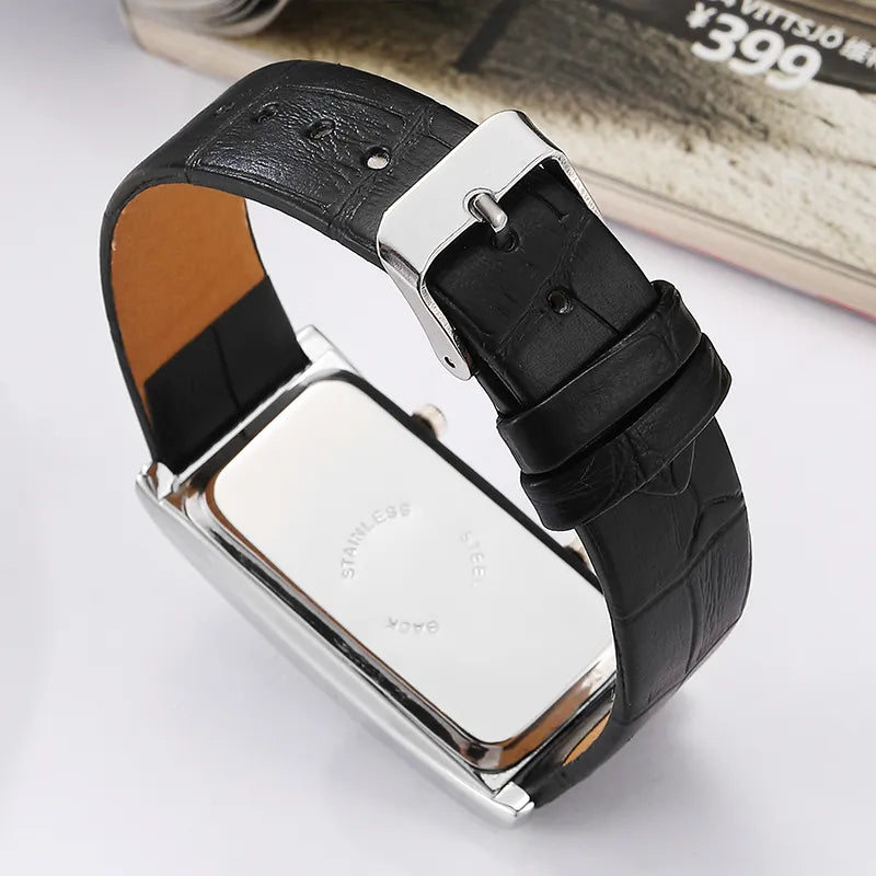 Dual Dial Unisex Watch Genuine Leather Band Couple Quartz Wristwatch Simple Minimalist Men Women Male Female Black White Clock