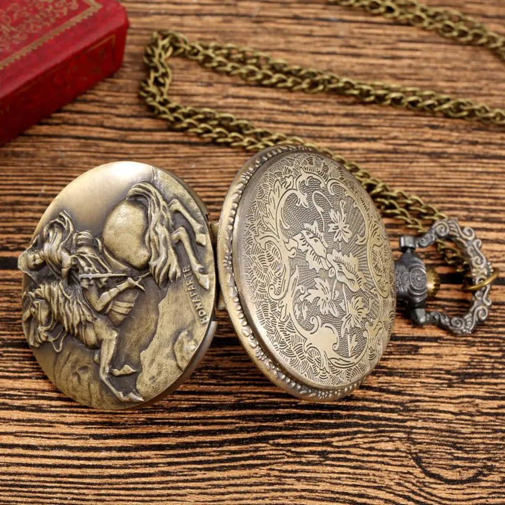 Bronze Napoleon Bonaparte Horse Knight Design Antique Quartz Pocket Watch Vintage Hero Necklace Pendant Pocket Clock FOB Gifts