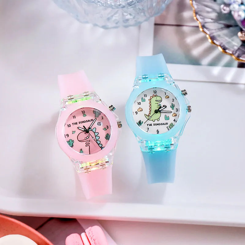 Cartoon Dinosaur Children Watches with Light Luminous Silicone Strap Girls Watch Boys Kids Student Gift Clock reloj infantil