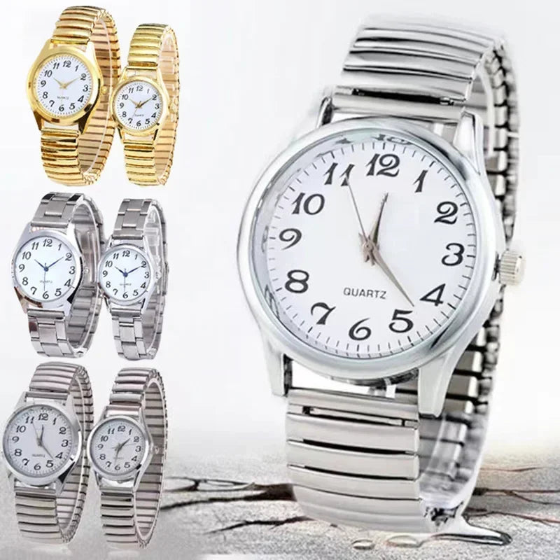 Man Women Couple Wrist Watches Stainless Steel Band Alloy Lovers Business Quartz Movement Wristwatch Elastic Strap Band Watch