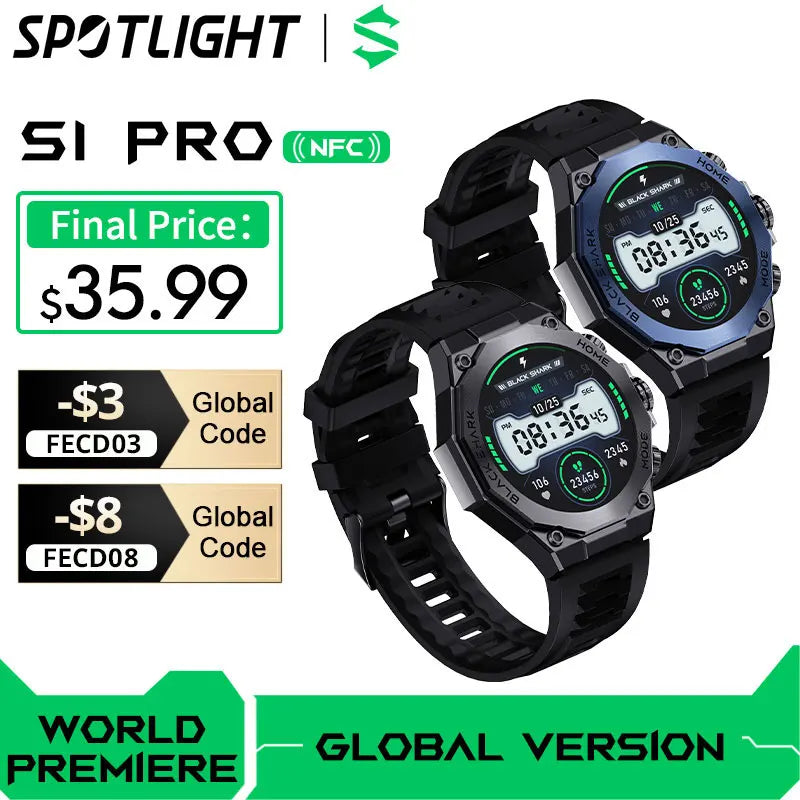 [World Premiere] Black Shark S1 Pro Global Version Smartwatch 1.43'' AMOLED Screen 100+ Sport Modes Sleep Monitoring Smart Watch