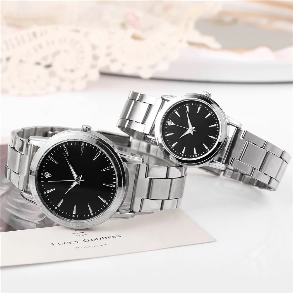 Luxury 2023 Fashion Diamond Couple Wristwatches Stainless Steel Silver Mesh Strap Female Quartz Watch Luminous Women Watches Top