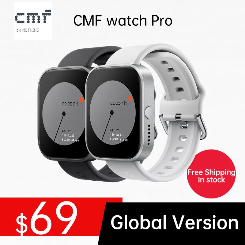 Global Version CMF by Nothing Watch Pro 1.96" AMOLED Bluetooth 5.3 BT Calls with AI Noise Reduction GPS Smartwatch CMF watch Pro