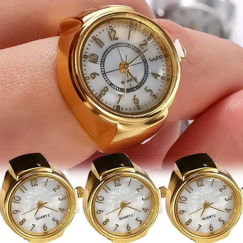 Mini Couple Watches for Women Men Ring Watch Round Dial Arabic Numerals Analog Quartz Ring Watches Ladies Finger Ring Watch Gift