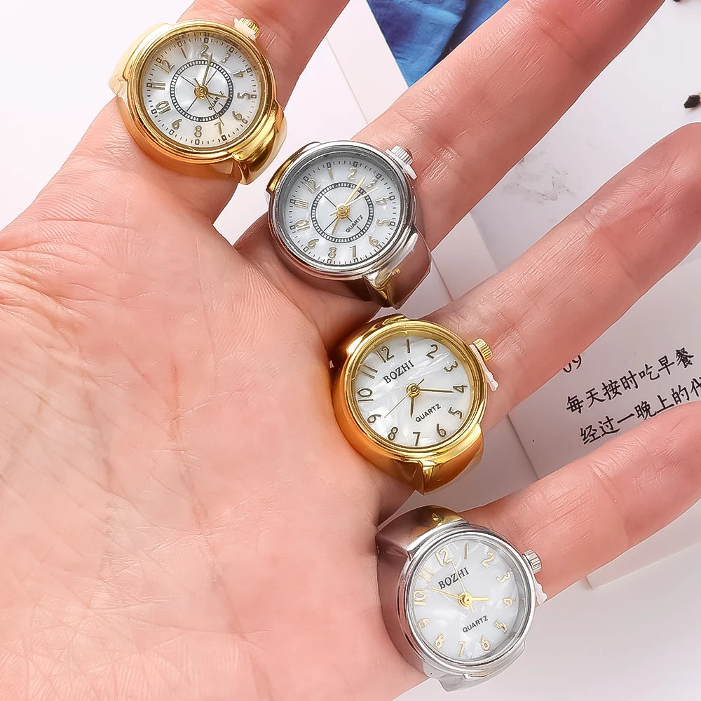 Unisex Vintage Rings Punk Finger Watch for Women Mini Elastic Strap Watches Couple Rings Jewelry Clock Retro Roman Watch Ring