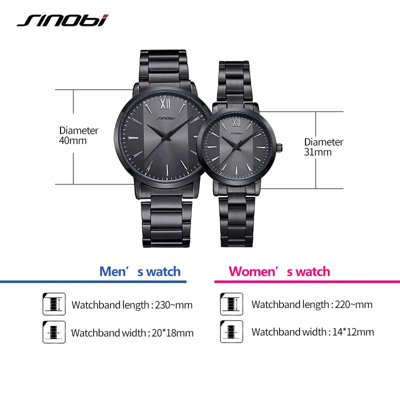 Sinobi 2022 Fashion Men Quartz Watches Stainless Steel Man Woman Watch Couple Wristwacthes Wedding gift Clcok Relojes Homble