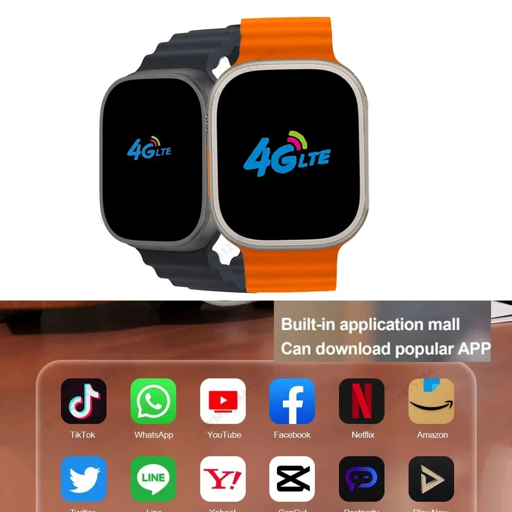 X8 Ultra RAM 4GB+64GB 2.02" Android Smart Watch Men 4G Call GPS Compass Wifi Health Monitoring Sport Sim Card PK HK8 Smartwatch